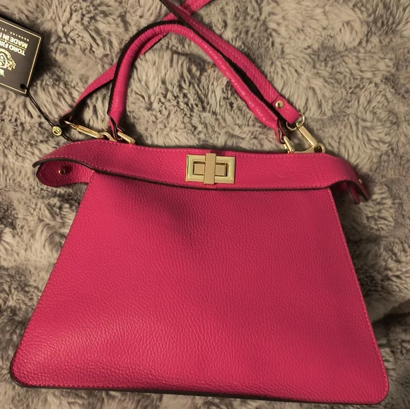 Toro Firenze Italian Genuine Leather Pink Bag - Picture 2 of 16